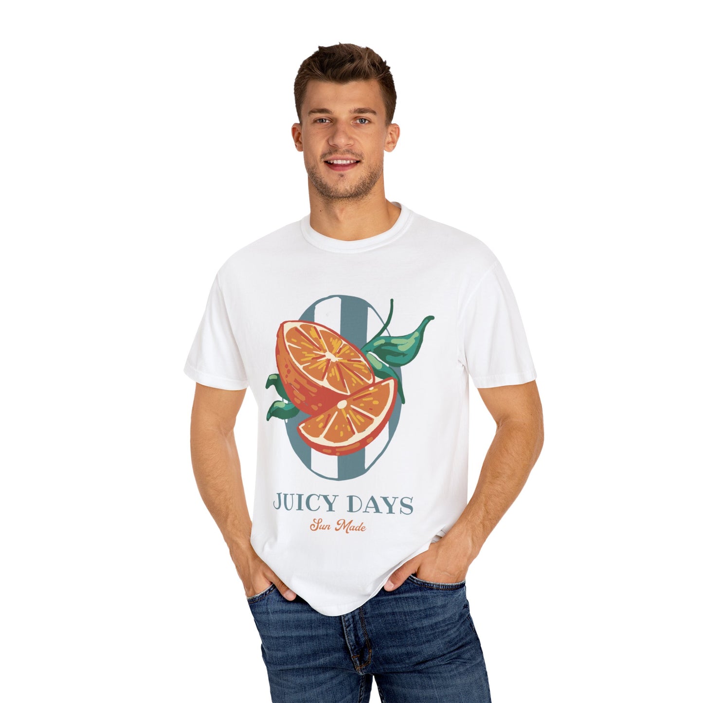 Juicy Days Unisex Garment-Dyed T-shirt, Summer Vibe Shirt, Fruit Graphic Tee, Casual Wear, Gift for Foodies
