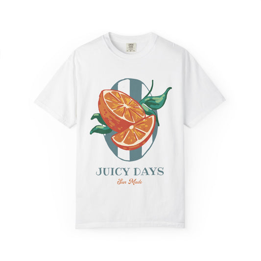 Juicy Days Unisex Garment-Dyed T-shirt, Summer Vibe Shirt, Fruit Graphic Tee, Casual Wear, Gift for Foodies
